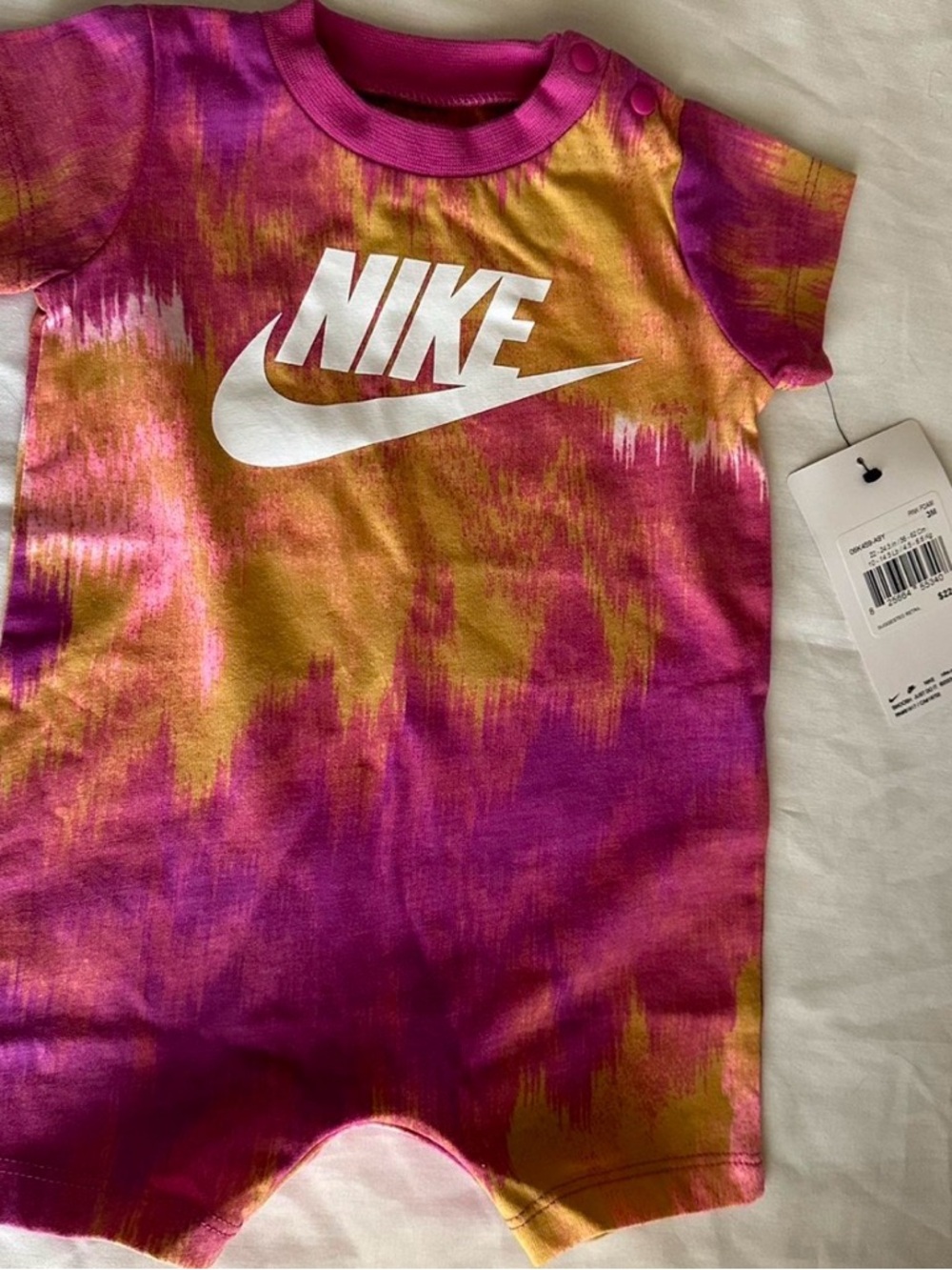 Nike Kids Tie-Dye Short Sleeve Romper in Pink & Gold